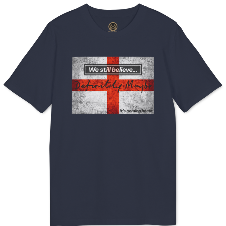 A navy blue short-sleeve t-shirt with a graphic print on the chest featuring a distressed red and white St. George&