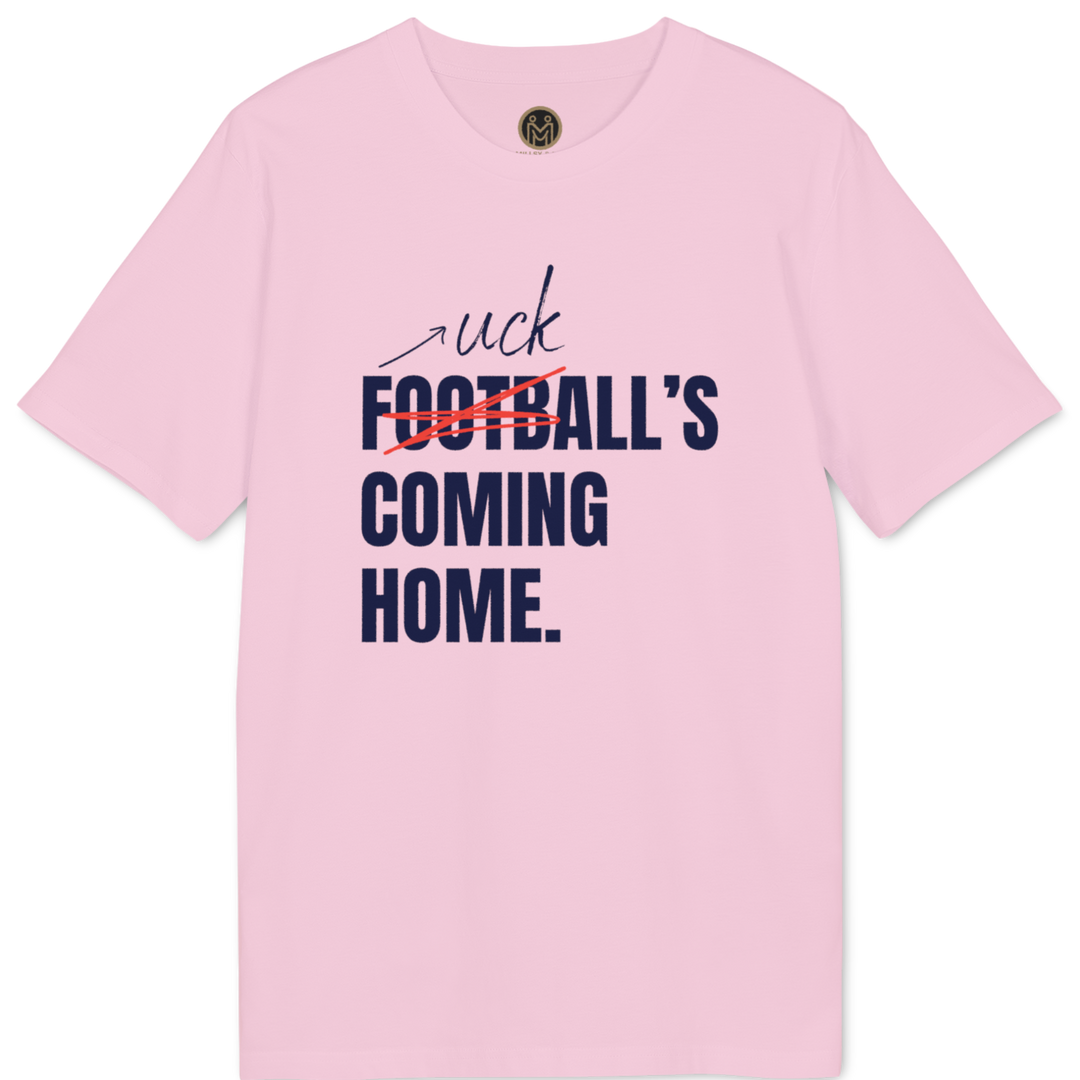 A light pink short-sleeve t-shirt with a graphic print on the front. The graphic features the word &