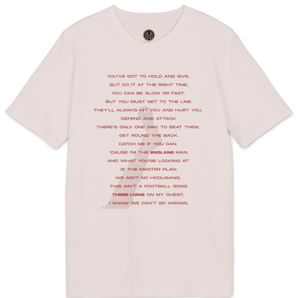 A light pink short-sleeve t-shirt with red printed text from the song 'The Way That You Love Me' on the front, displayed flat against a white background.