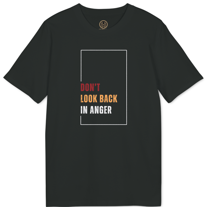 A black short-sleeve t-shirt with a graphic on the front that reads &